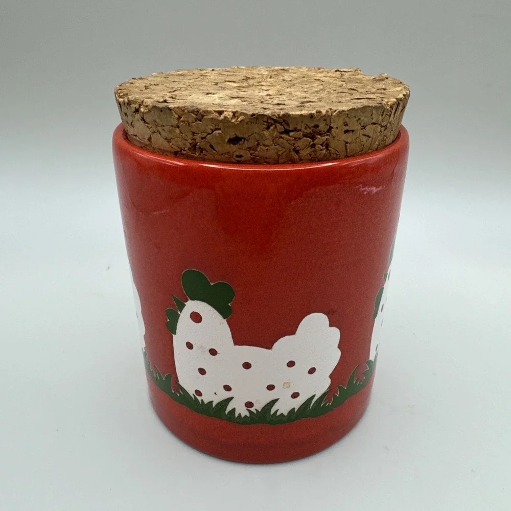 Vintage Waechtersbach Canister Jar Red‎ Kitsch Chicken w Cork Lid West Germany